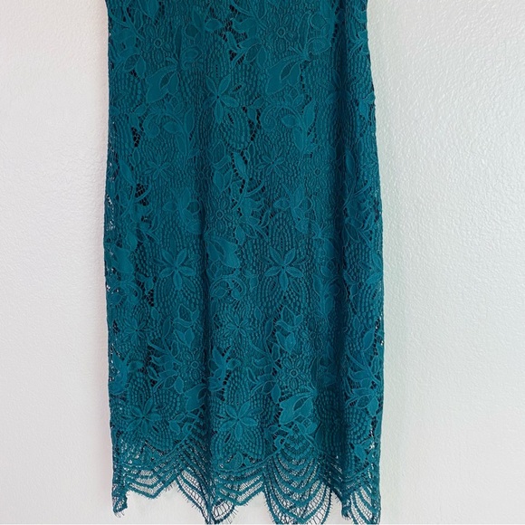 Sharagano Emerald Green Lace Overlay Sleeveless Midi Dress Size 12 - Picture 4 of 9